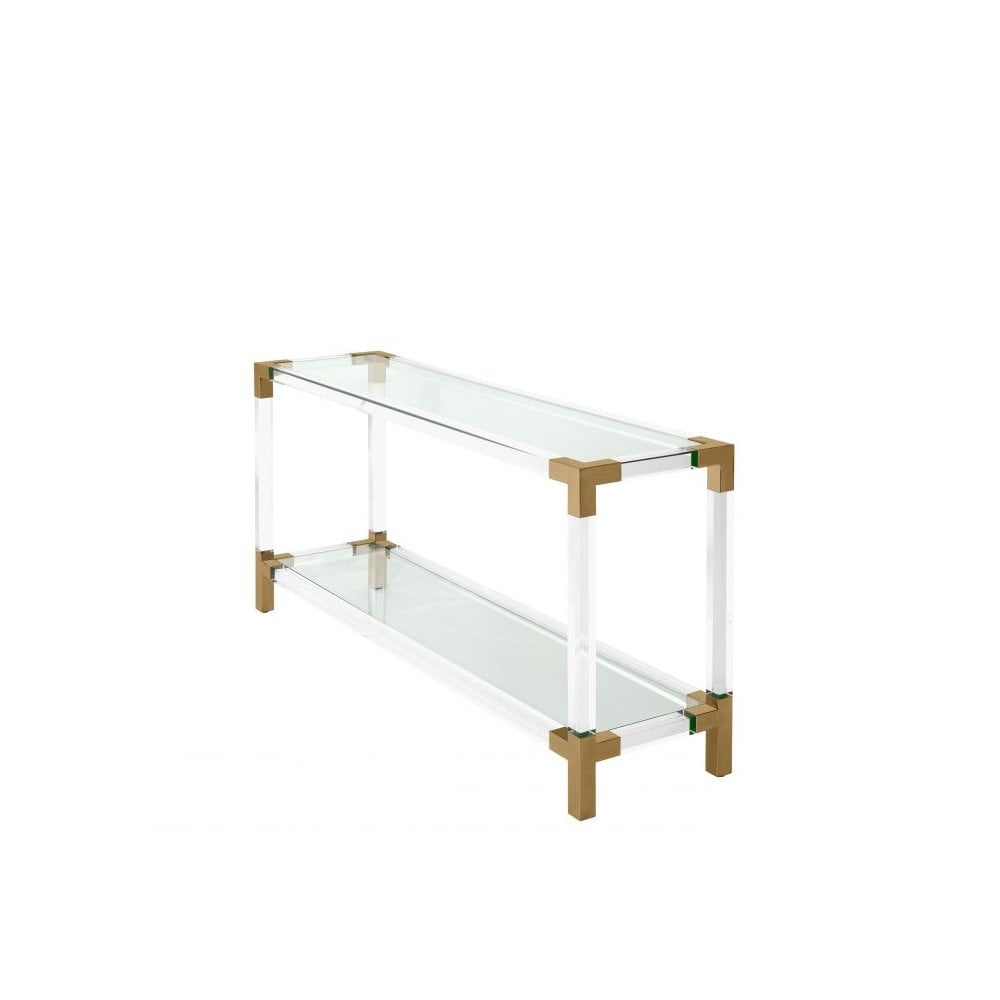 Console Table Royalton, Clear Acrylic, Brushed Brass Finish