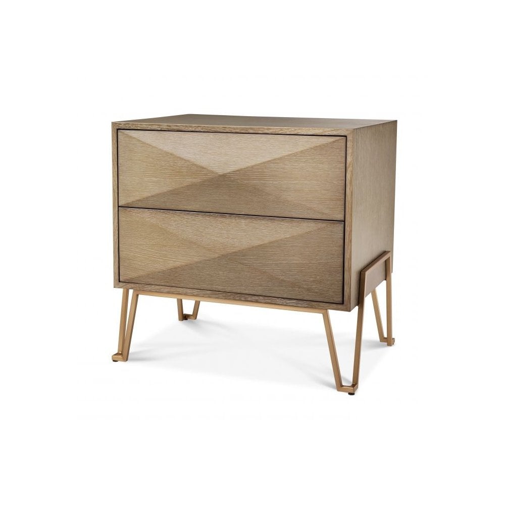 Bedside Table Highland, Washed Oak Veneer, Brushed Brass Finish