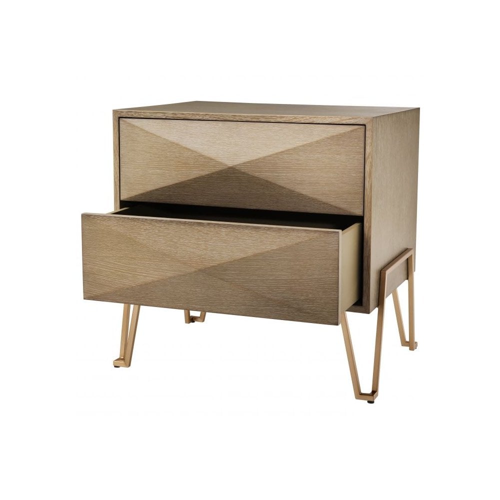 Bedside Table Highland, Washed Oak Veneer, Brushed Brass Finish