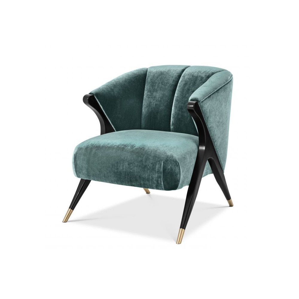 Chair Pavone, Aegean Green, Black & Brass Legs