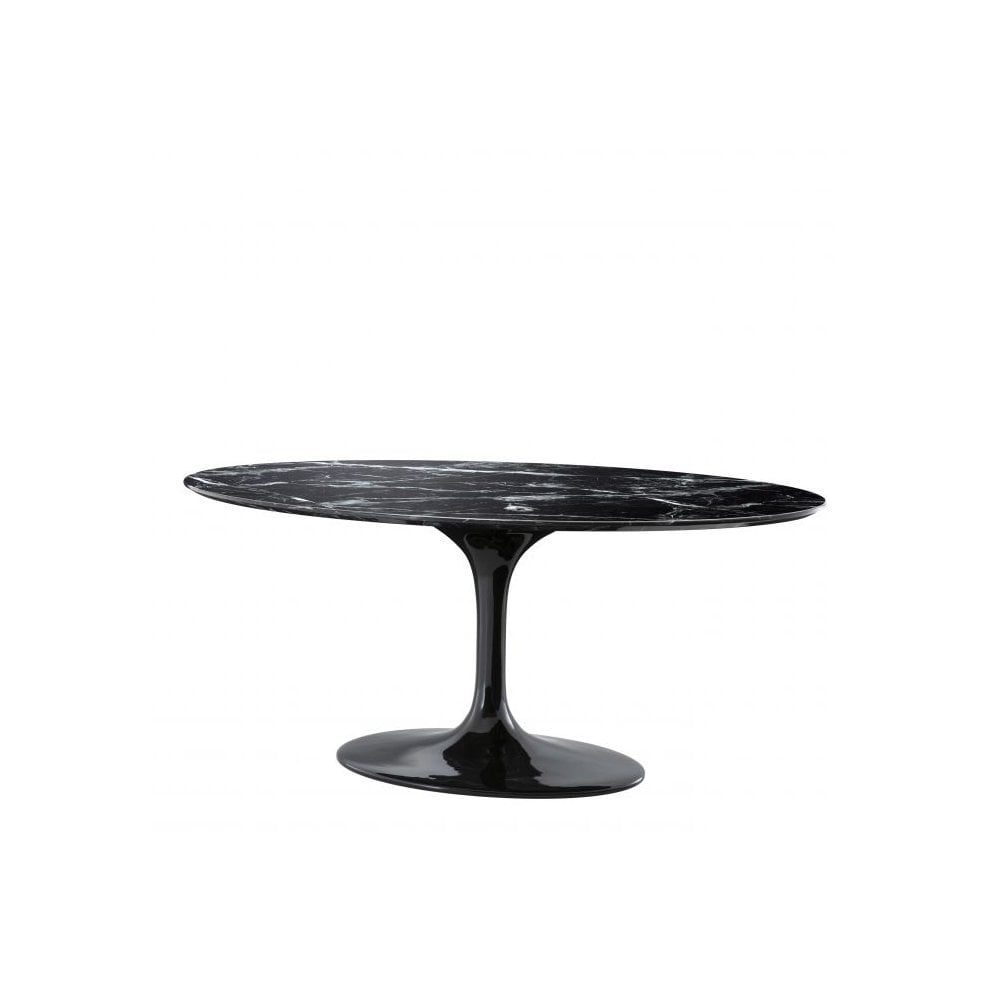 Dining Table Solo, Black Faux Marble, Black Base