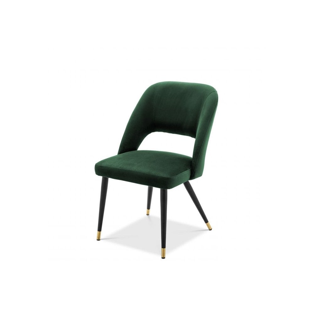 Dining Chair Cipria, Roche Green Velvet, Black & Brass Legs