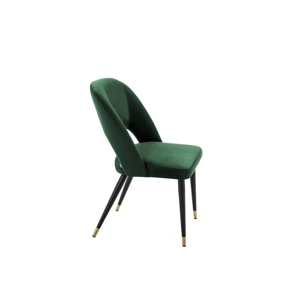 Dining Chair Cipria, Roche Green Velvet, Black & Brass Legs