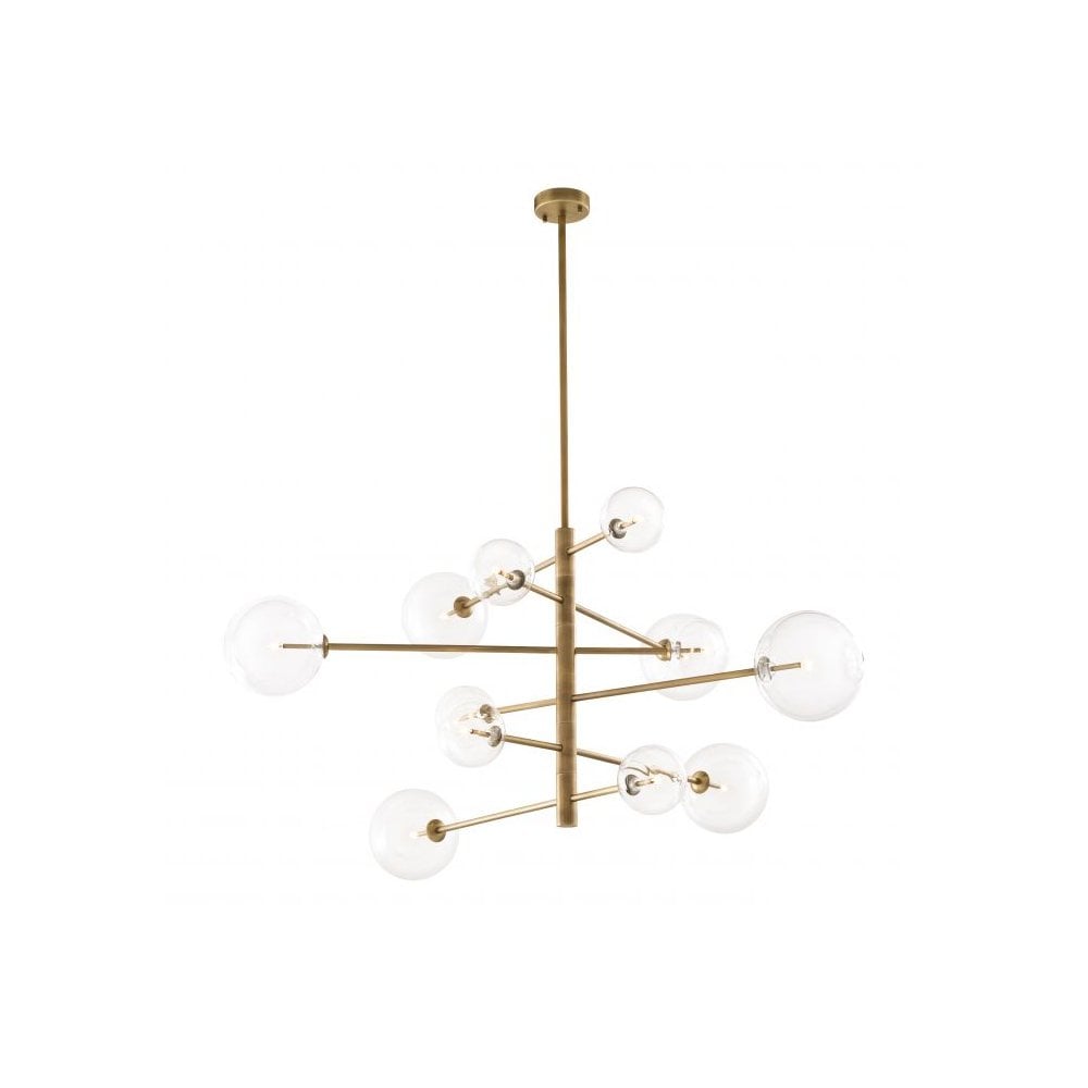 Chandelier Argento L, Antique Brass Finish, Clear Glass