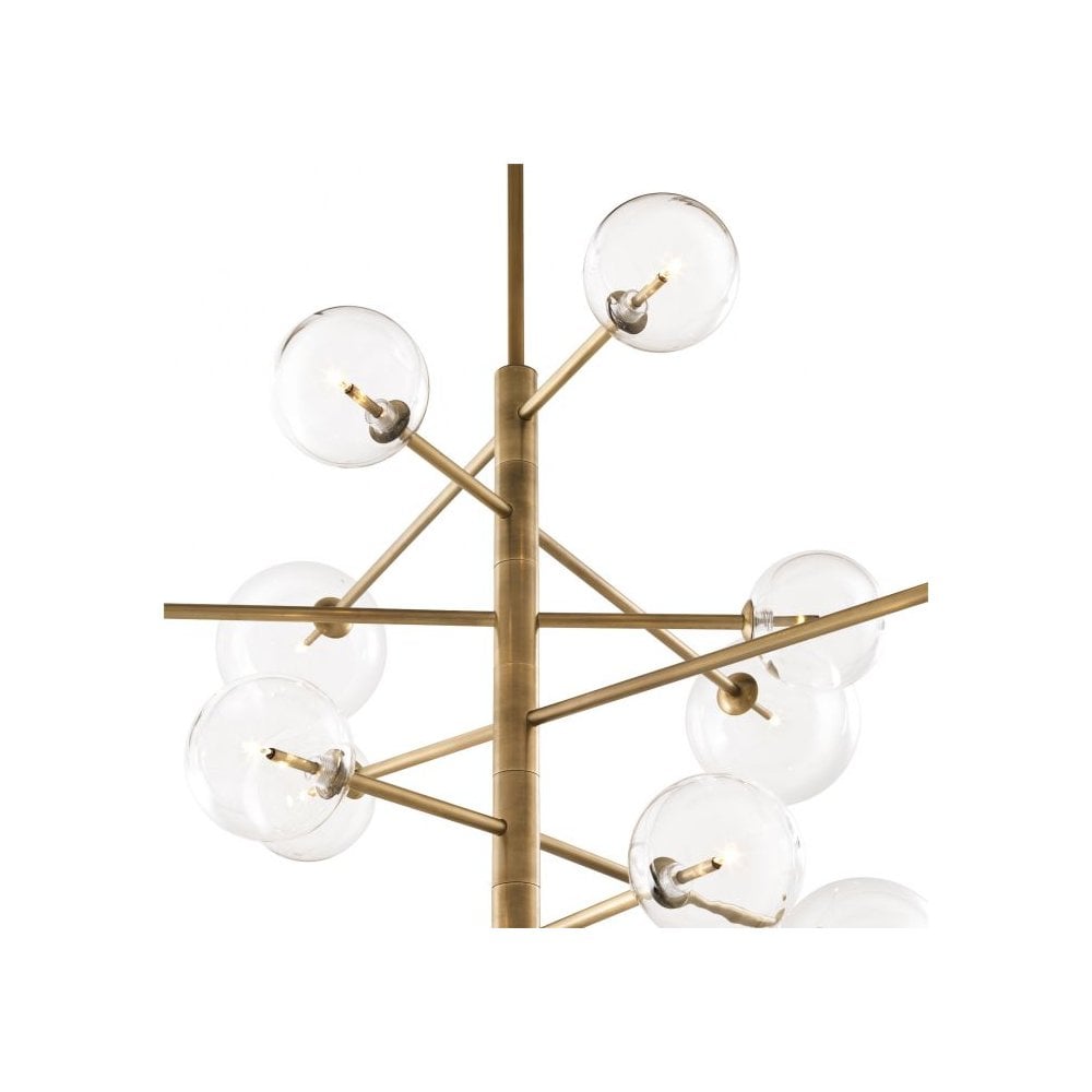 Chandelier Argento L, Antique Brass Finish, Clear Glass