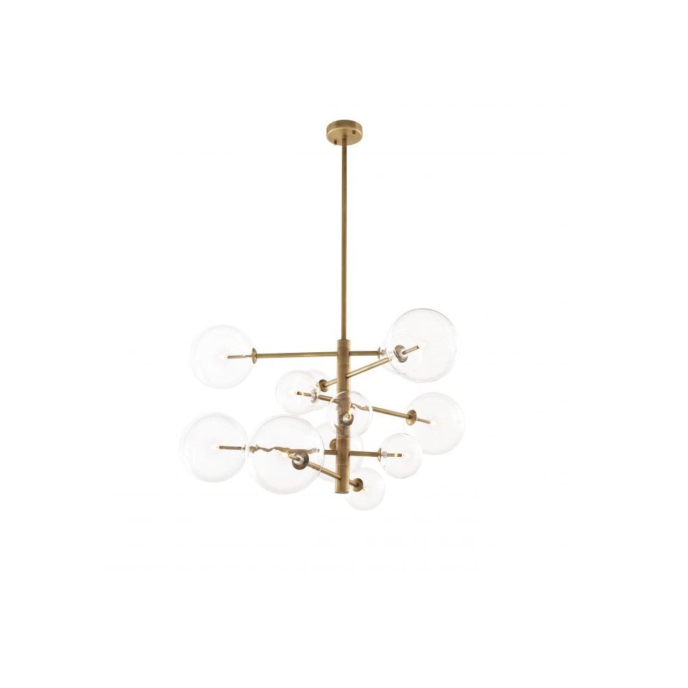 Chandelier Argento S, Antique Brass Finish, Clear Glass