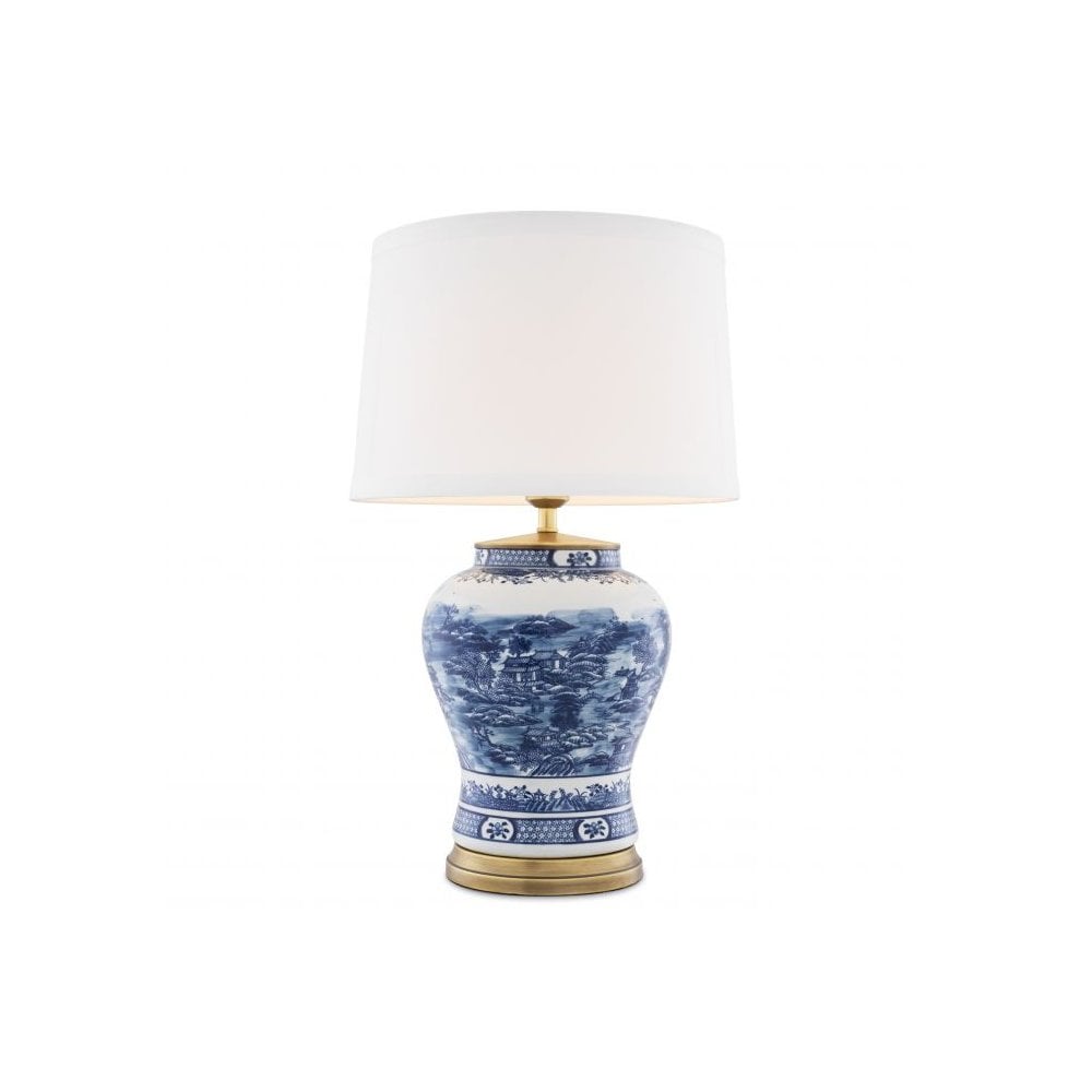 Table Lamp Chinese Blue, Chinese Blue Ceramic, Antique Brass Finish