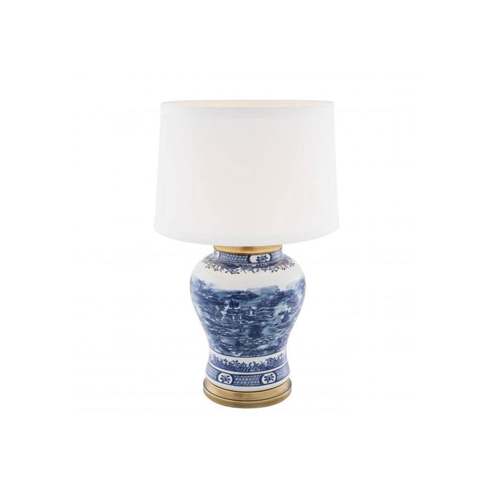 Table Lamp Chinese Blue, Chinese Blue Ceramic, Antique Brass Finish