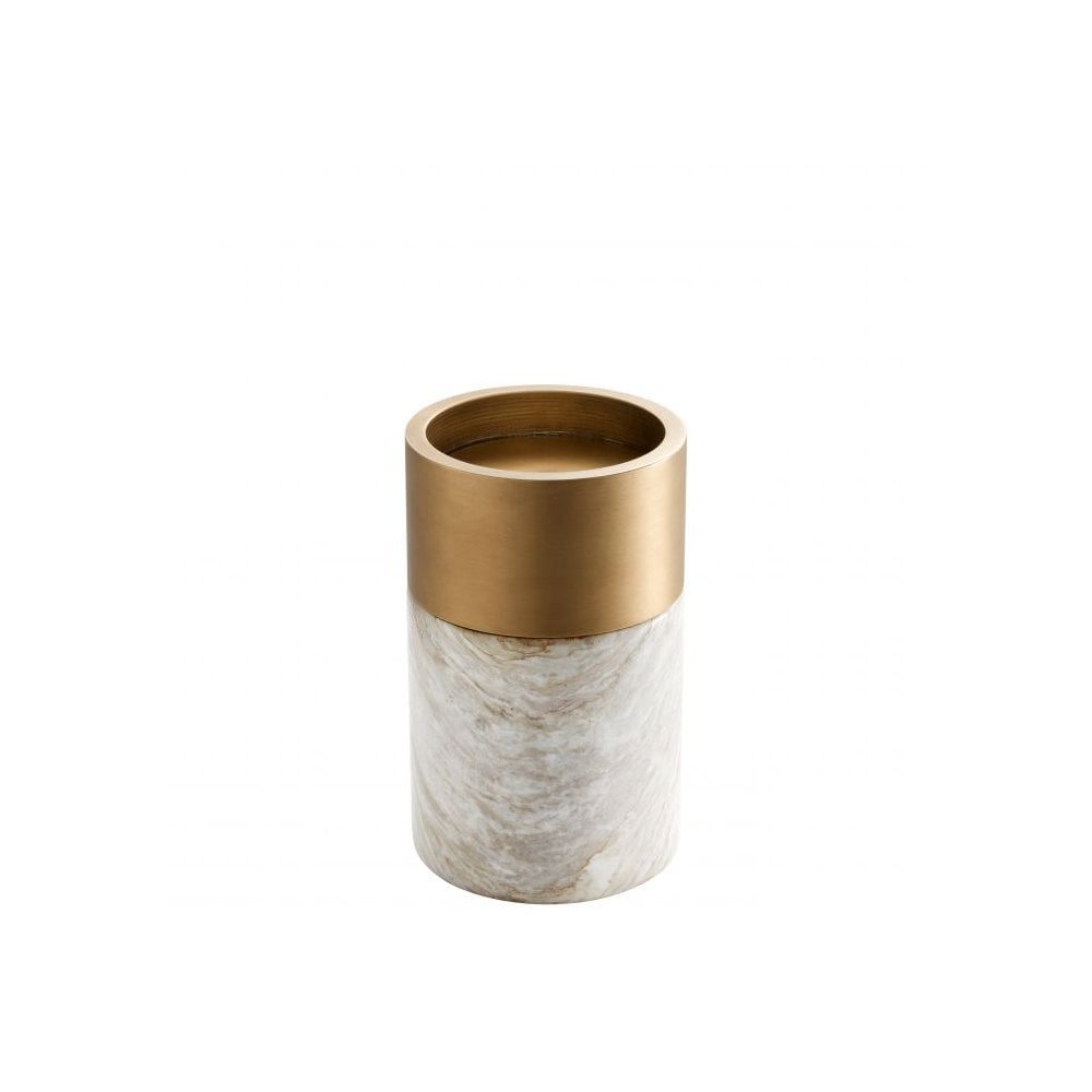 Candle Holder Sierra set of 3, White Marble, Brushed Brass Finish