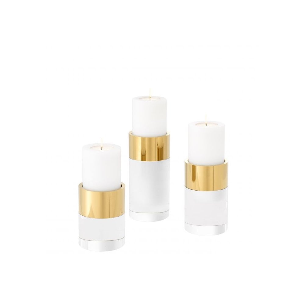 Candle Holder Sierra set of 3, Clear Cystal Glass, Gold Finish