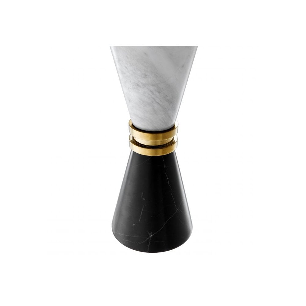 Candle Holder Diabolo, Black Marble, White Marble, Gold Finish, Two Sided