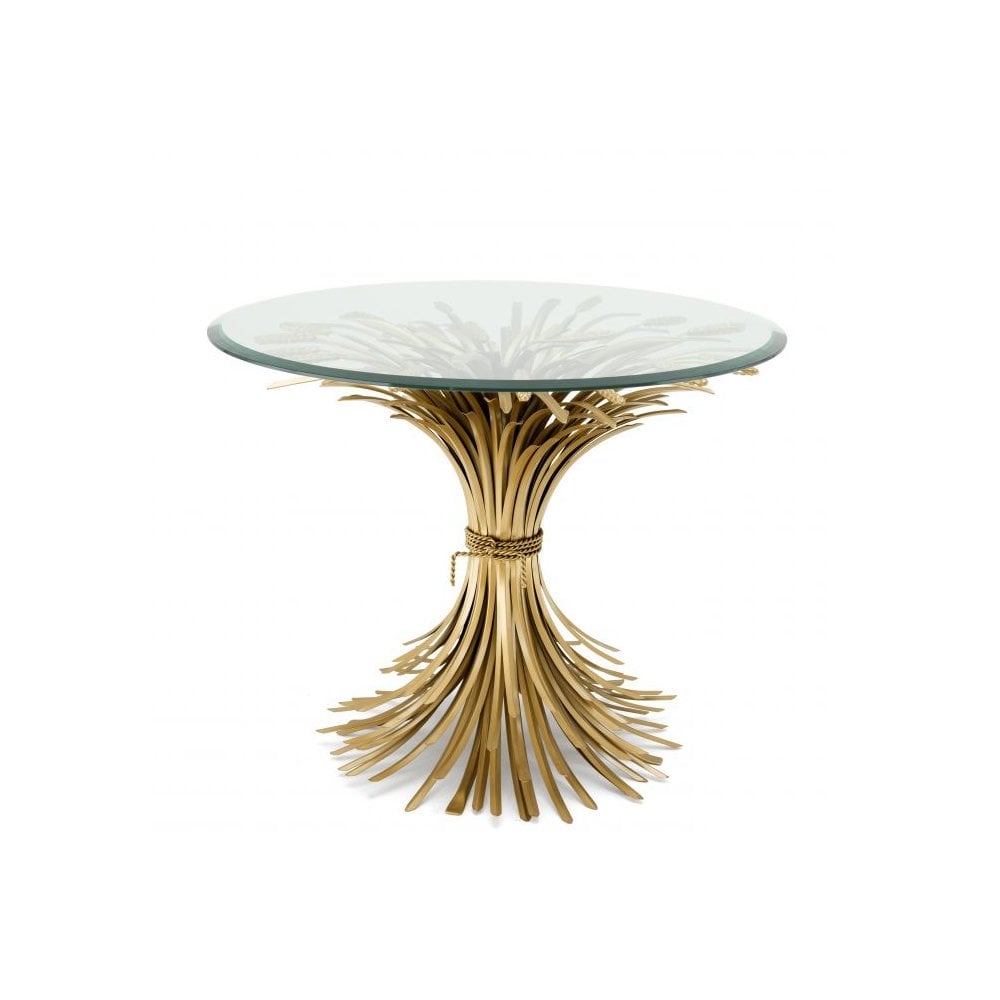 Side Table Bonheur ø 90 cm, Antique Gold Finish, Bevelled Clear Glass