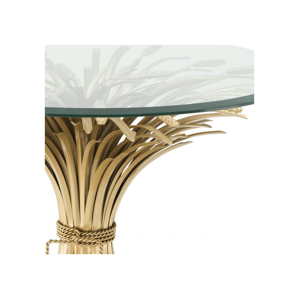 Side Table Bonheur ø 90 cm, Antique Gold Finish, Bevelled Clear Glass