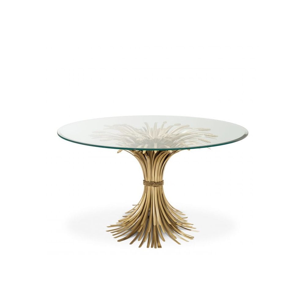 Centre Table Bonheur ø 130 cm, Antique Gold Finish, Bevelled Clear Glass