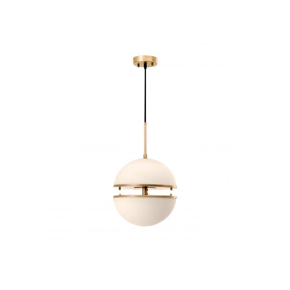 Hanging Lamp Spiridon Single, Antique Brass Finish, White Glass