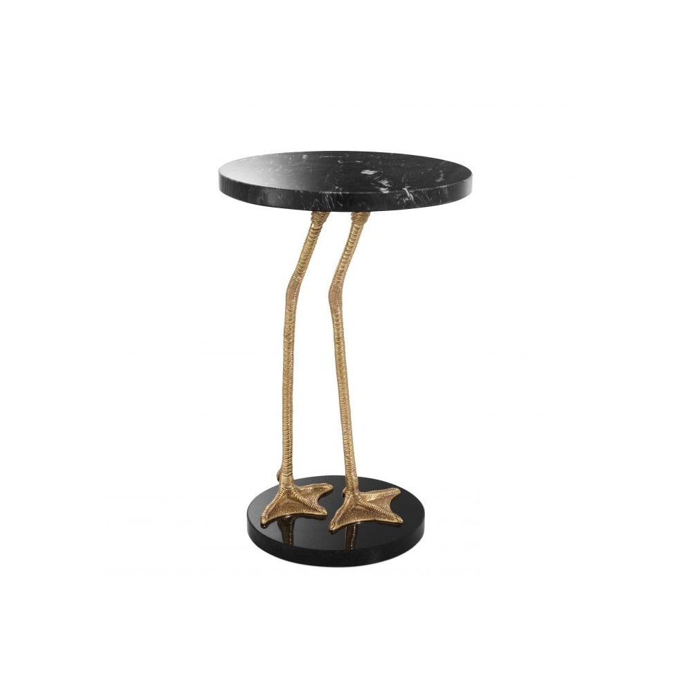 Side Table Lagoon, Polished Brass, Black Marble, Granite