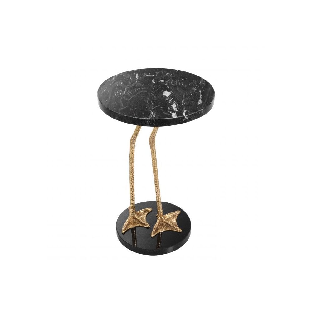 Side Table Lagoon, Polished Brass, Black Marble, Granite