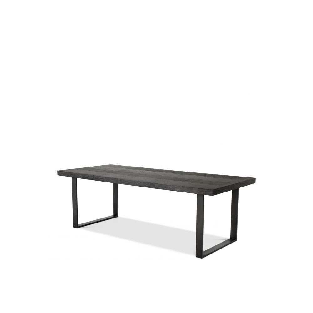 Dining Table Melchior 230 cm, Charcoal Oak Veneer, Bronze Finish