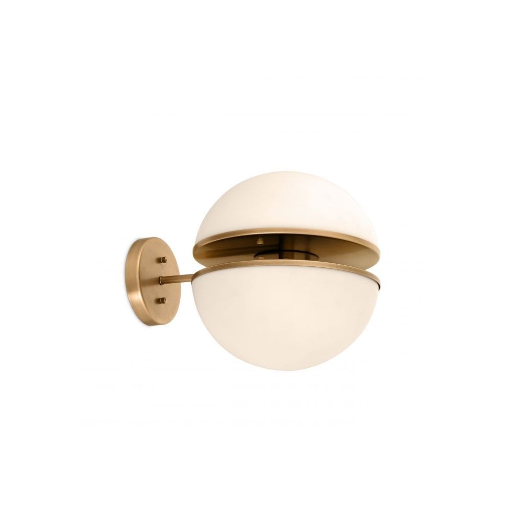 Wall Lamp Spiridon, Antique Brass Finish, White Glass