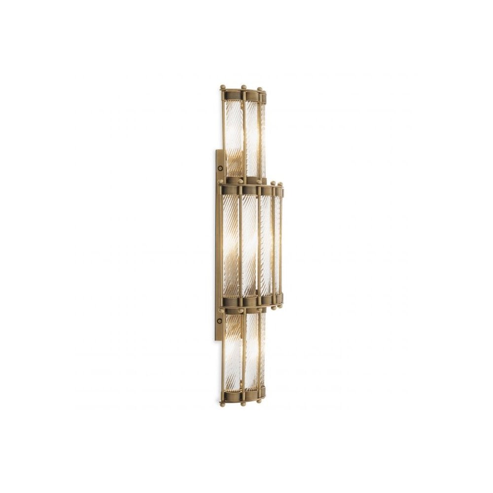 Wall Lamp Tiziano, Antique Brass Finish, Hand Made Clear Glass