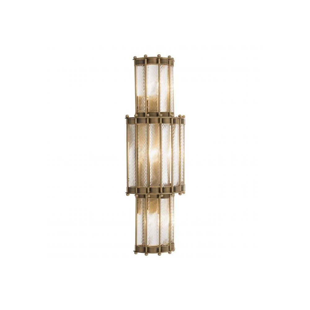 Wall Lamp Tiziano, Antique Brass Finish, Hand Made Clear Glass