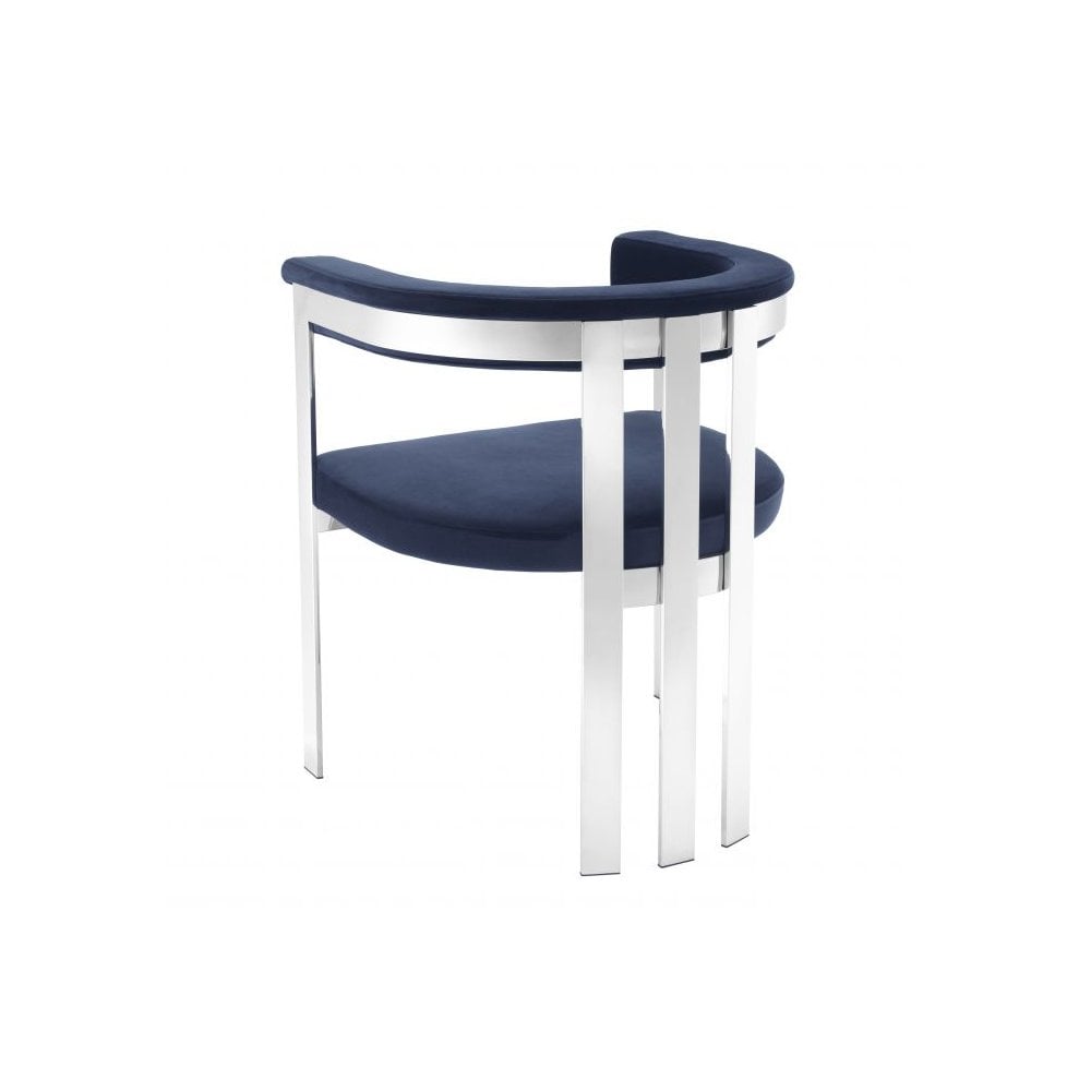 Dining Chair Clubhouse, Polished Stainless Steel, Savona Midnight Blue Velvet