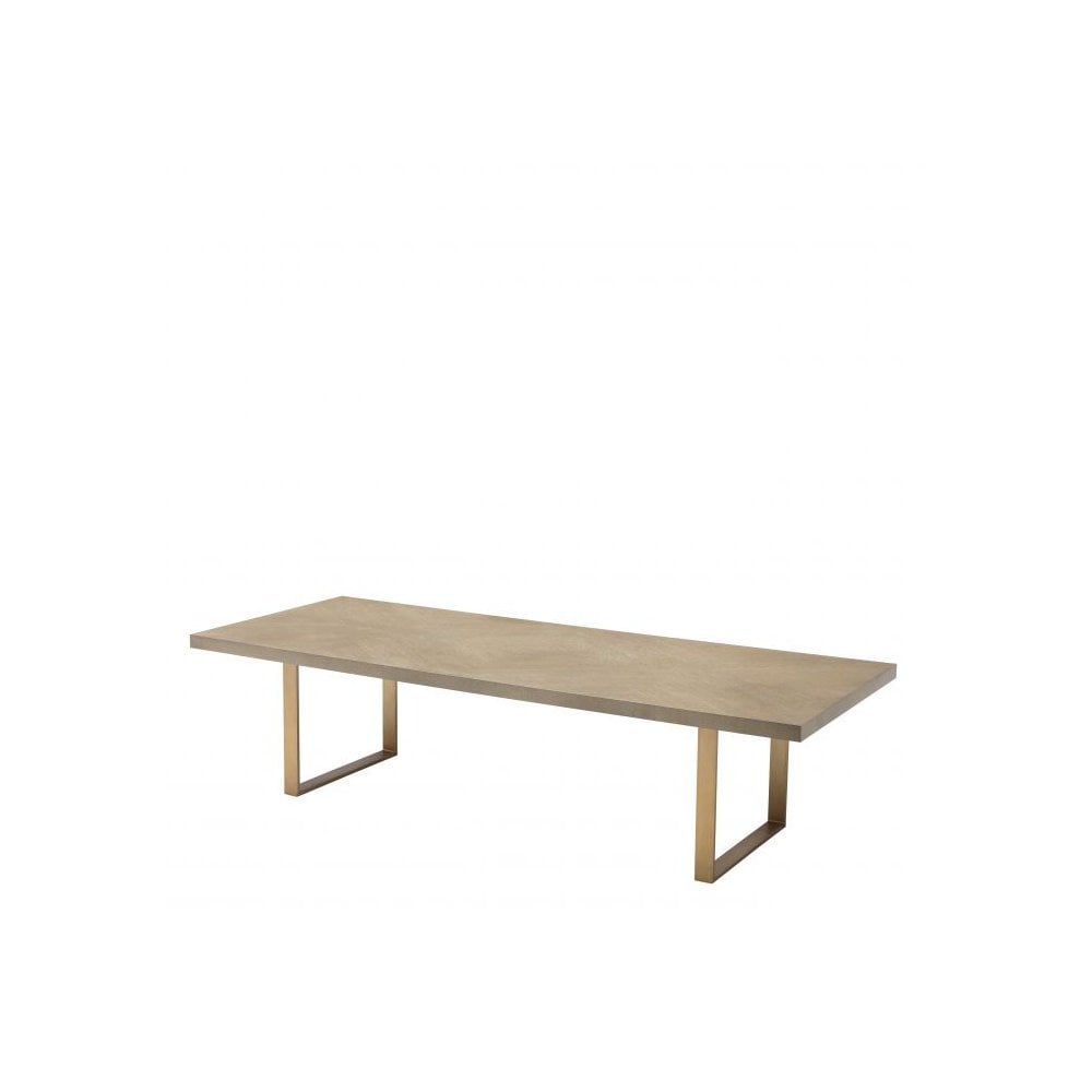 Dining Table Remington 300 cm, Washed Oak Veneer, Brushed Brass Finish