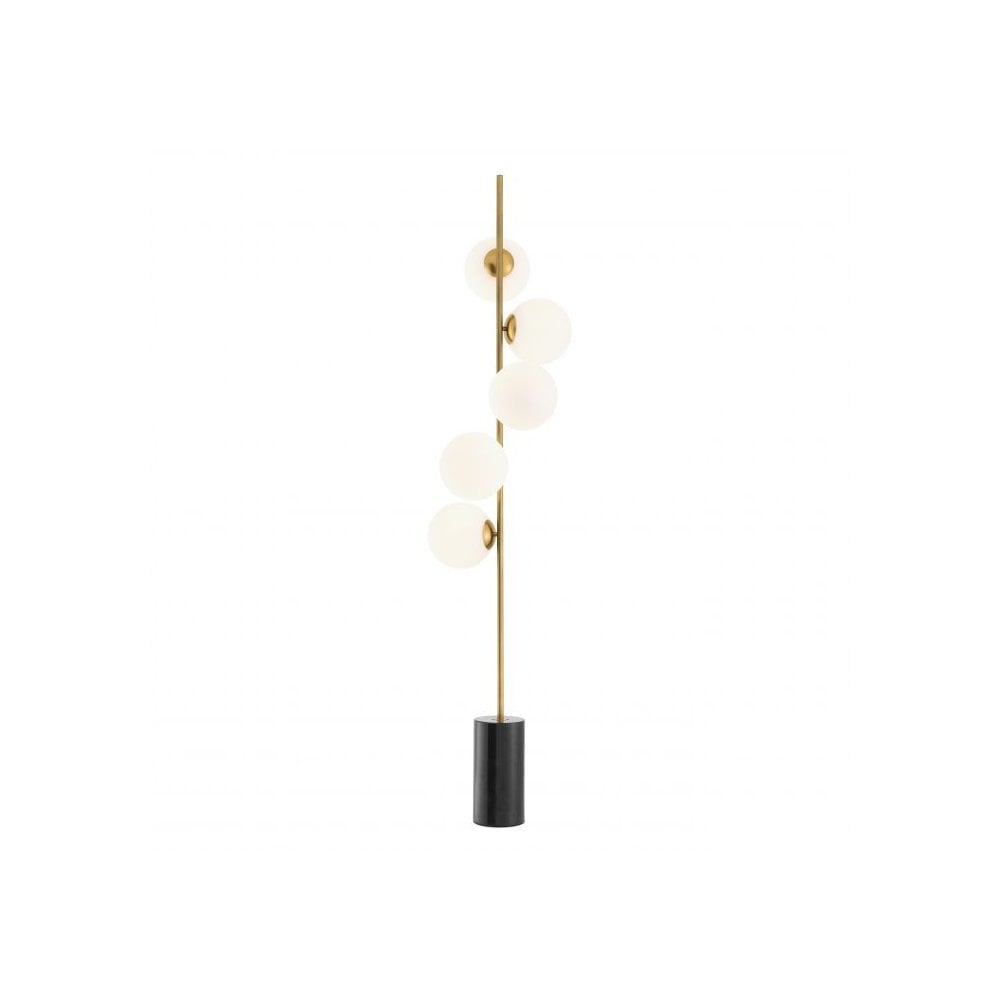 Floor Lamp Tempo, Antique Brass Finish, White Glass, Black Marble Base