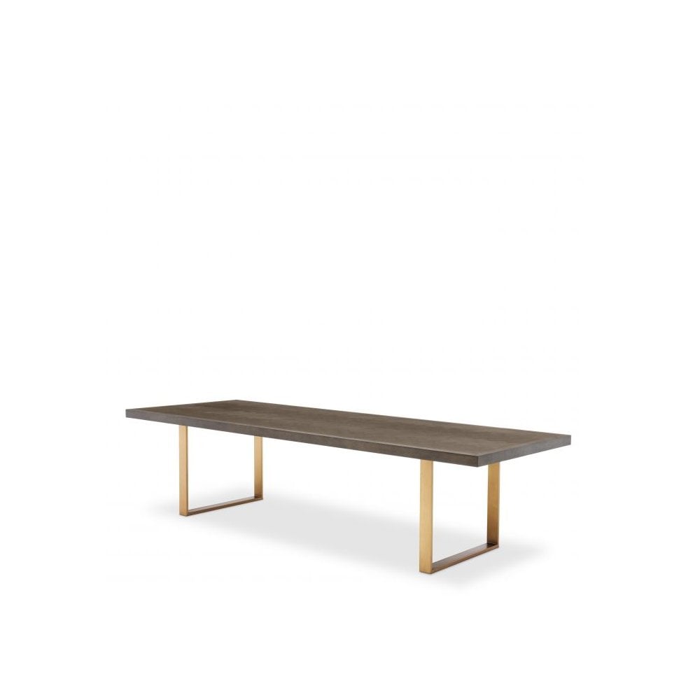 Dining Table Melchior 300 cm, Brown Oak Veneer, Brushed Brass Finish