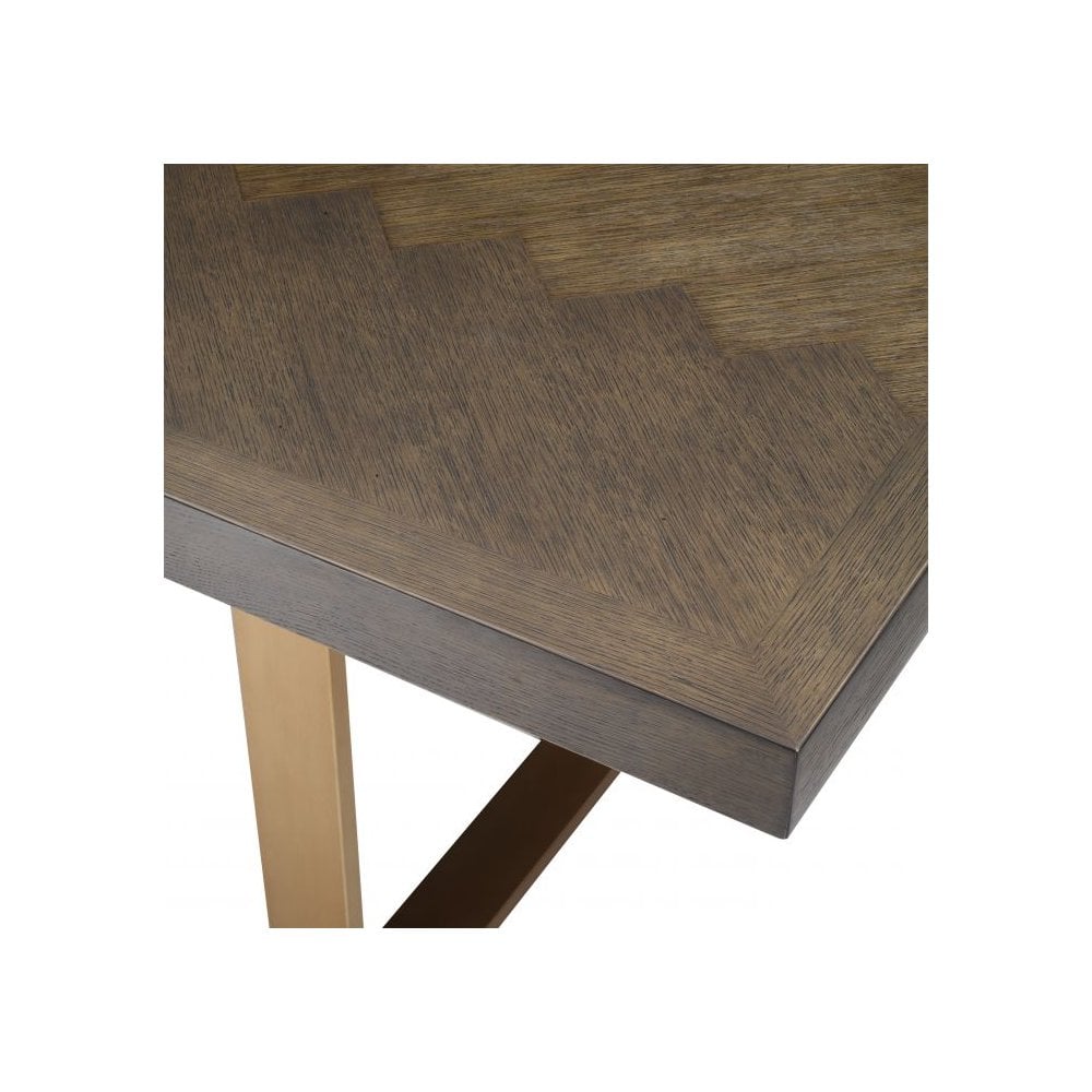 Dining Table Melchior 300 cm, Brown Oak Veneer, Brushed Brass Finish