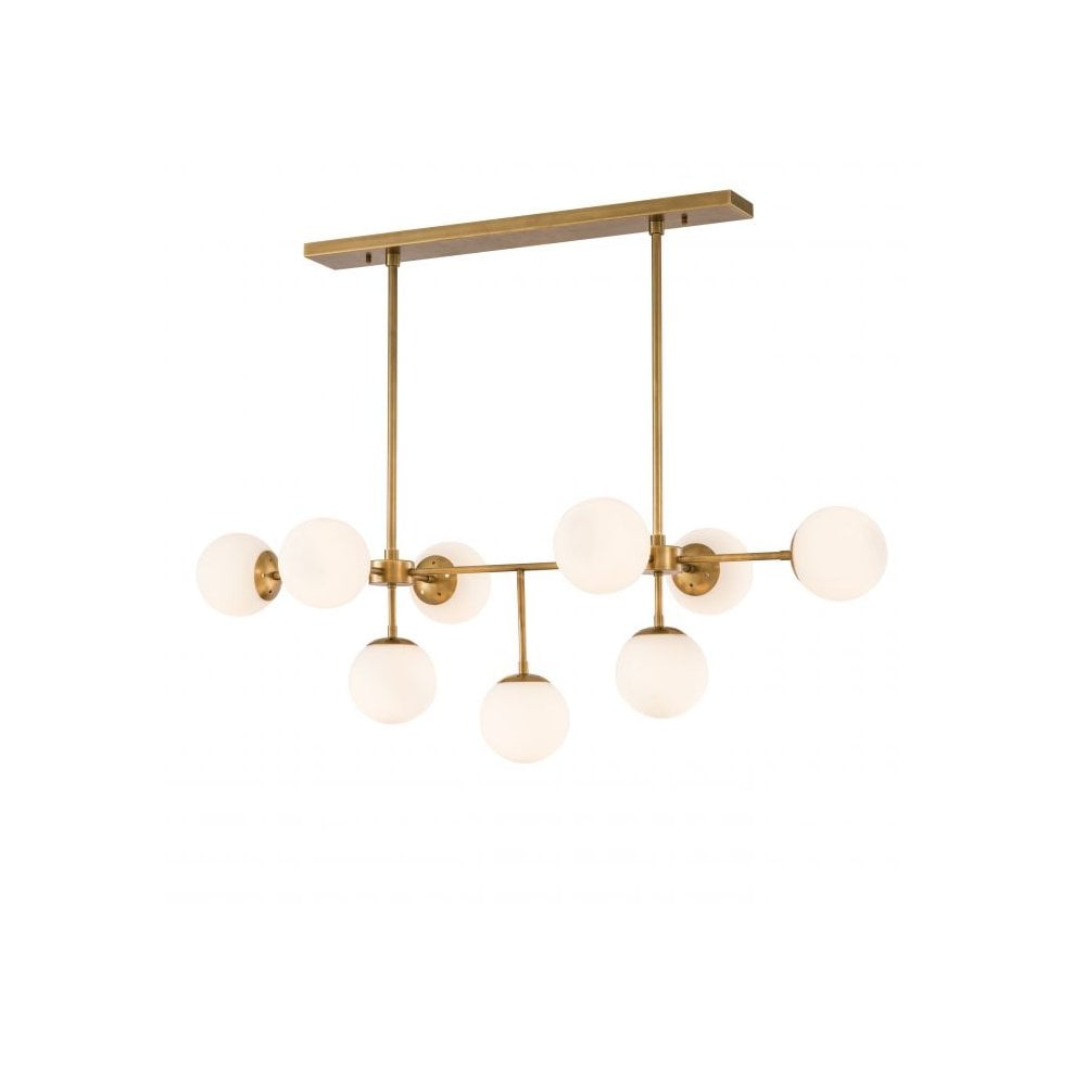 Chandelier Lux, Antique Brass Finish, White Glass