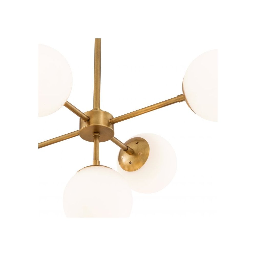 Chandelier Lux, Antique Brass Finish, White Glass