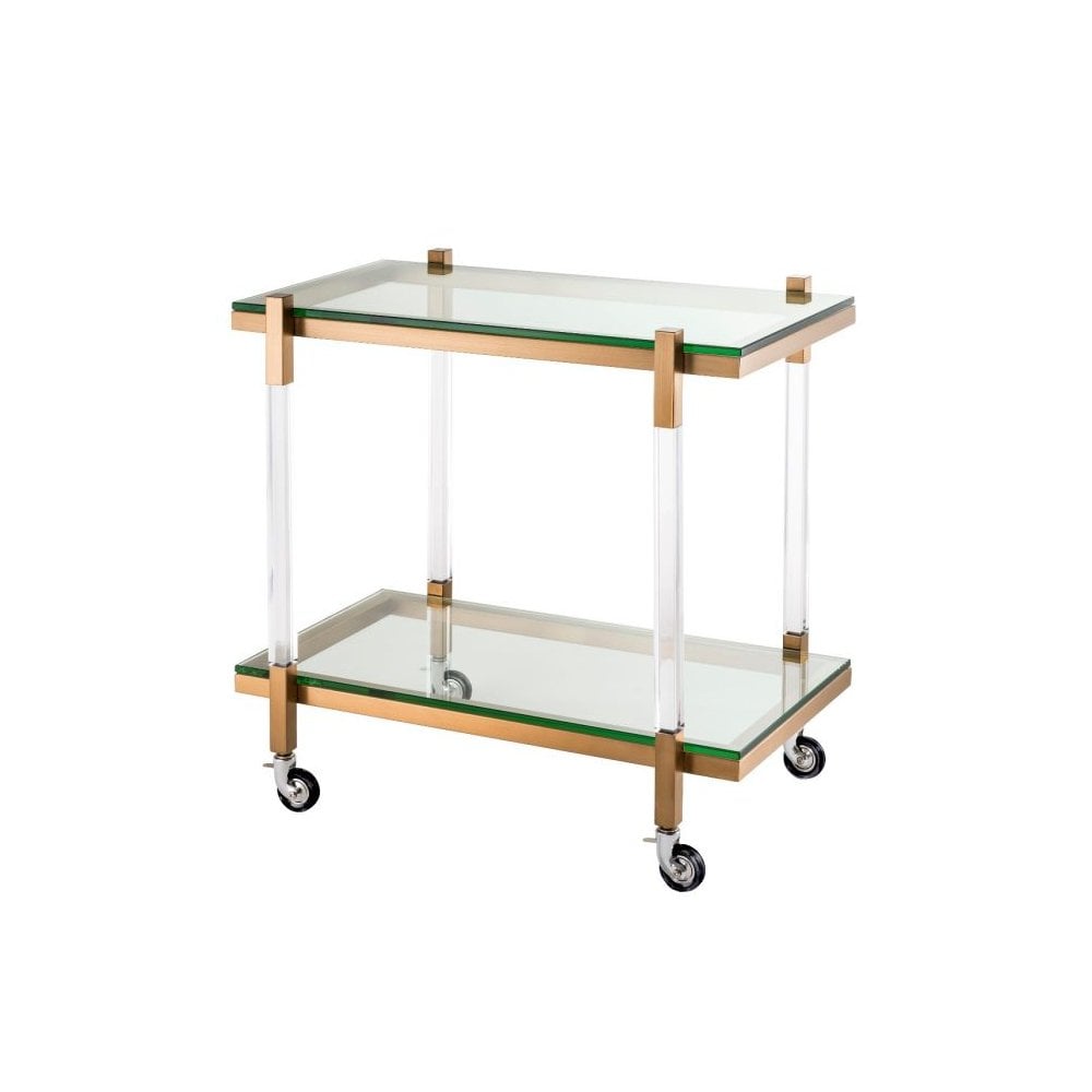 Trolley Royalton, Clear Acrylic, Brushed Brass Finish, Clear Glass