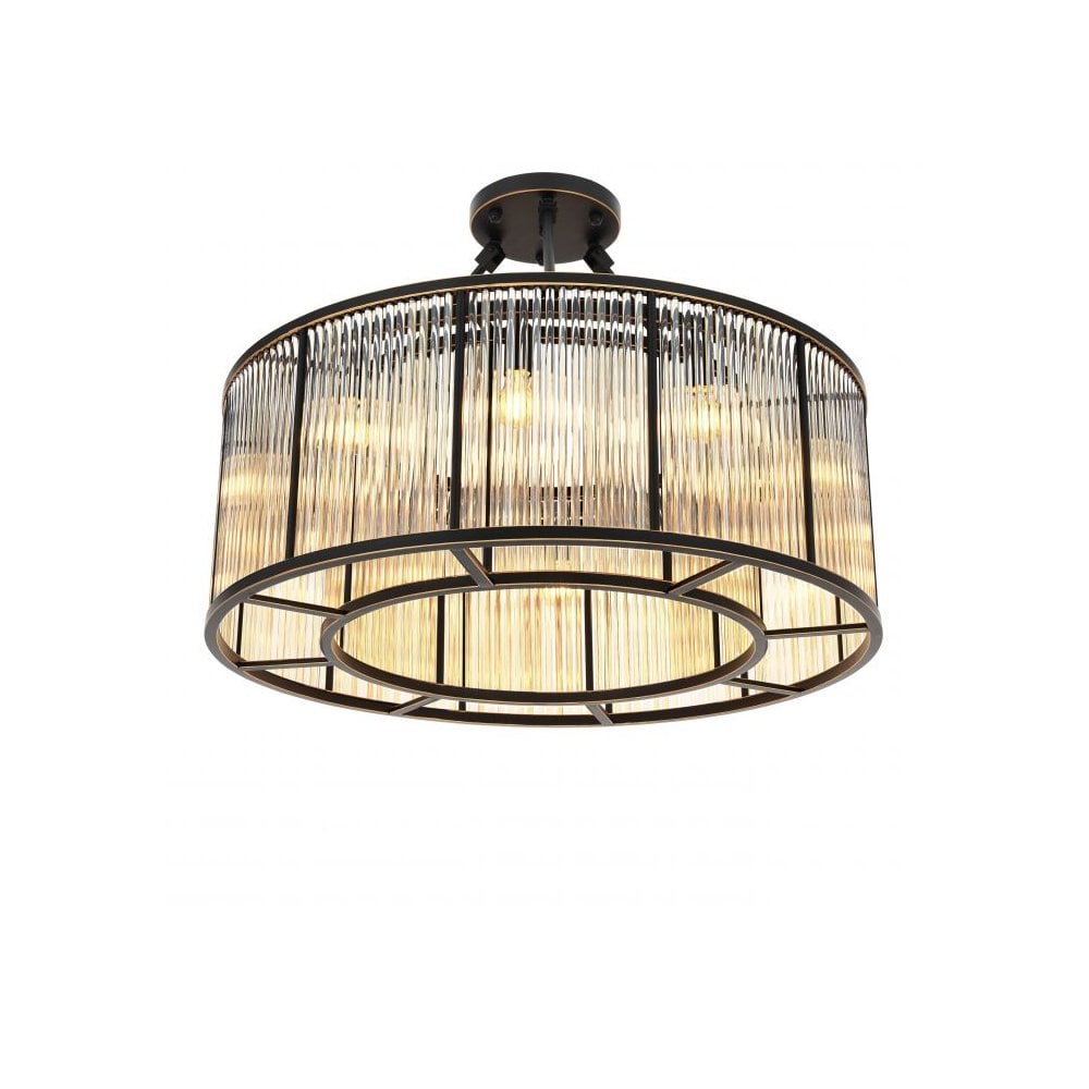 Ceiling Lamp Bernardi, Bronze Highlight Finish, Vintage Glass