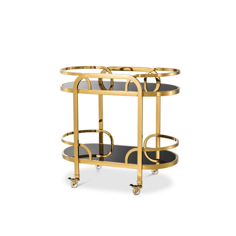 Trolley Oakhurst, Gold Finish, Black Glass