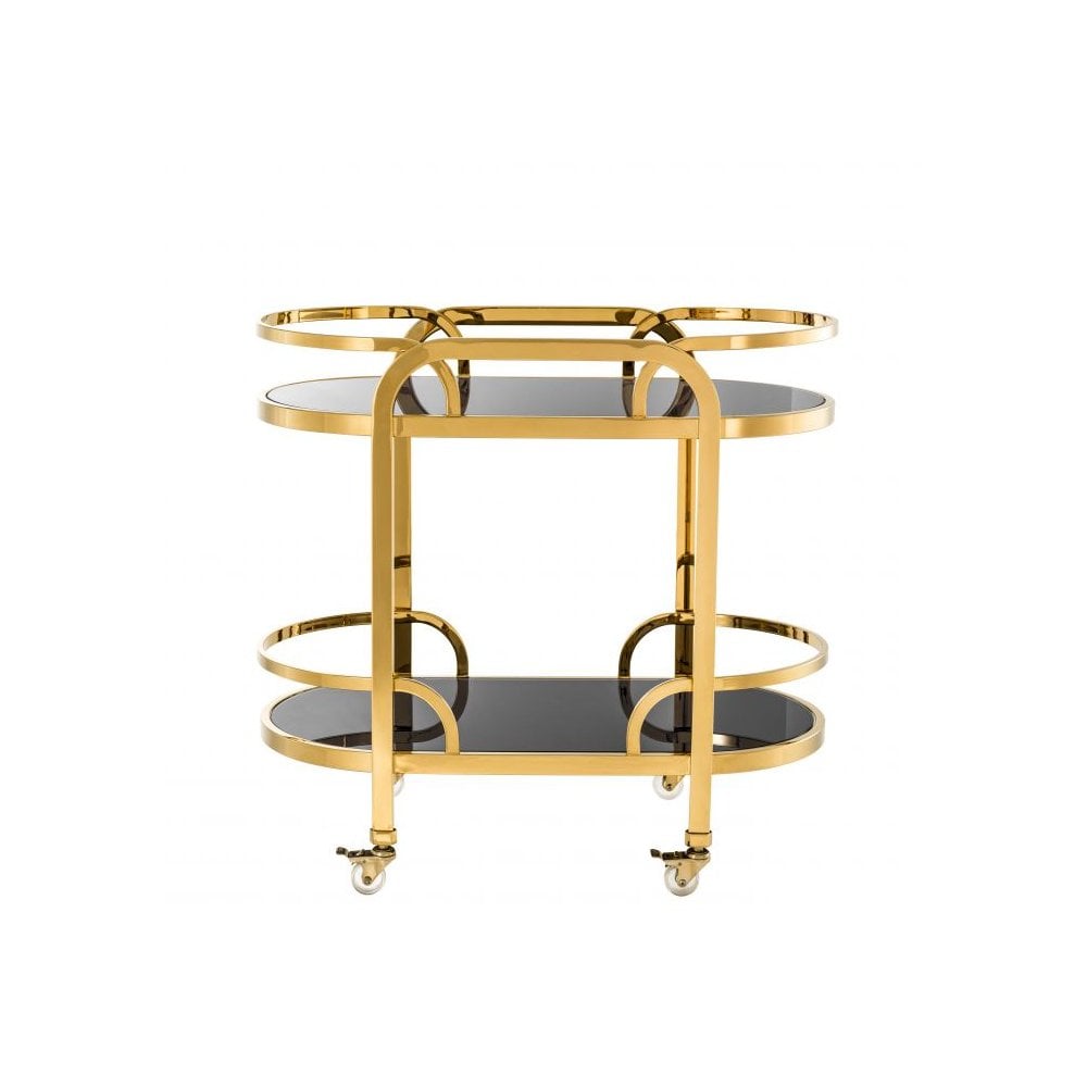 Trolley Oakhurst, Gold Finish, Black Glass