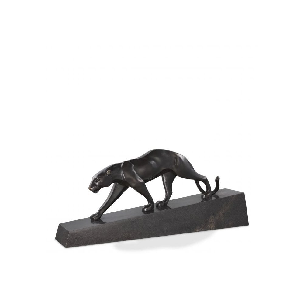 Statue Pantherae, Bronze Patina, Black Marble Base