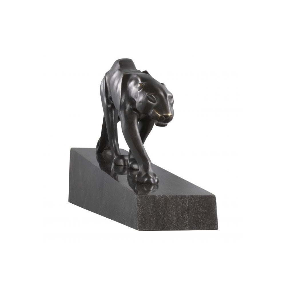 Statue Pantherae, Bronze Patina, Black Marble Base