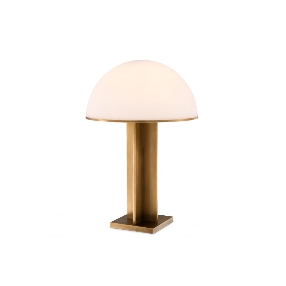 Table Lamp Berkley, Antique Brass Finish, White Glass