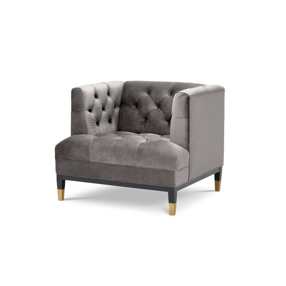 Chair Castelle, Roche Porpoise Grey Velvet, Black & Brass Legs