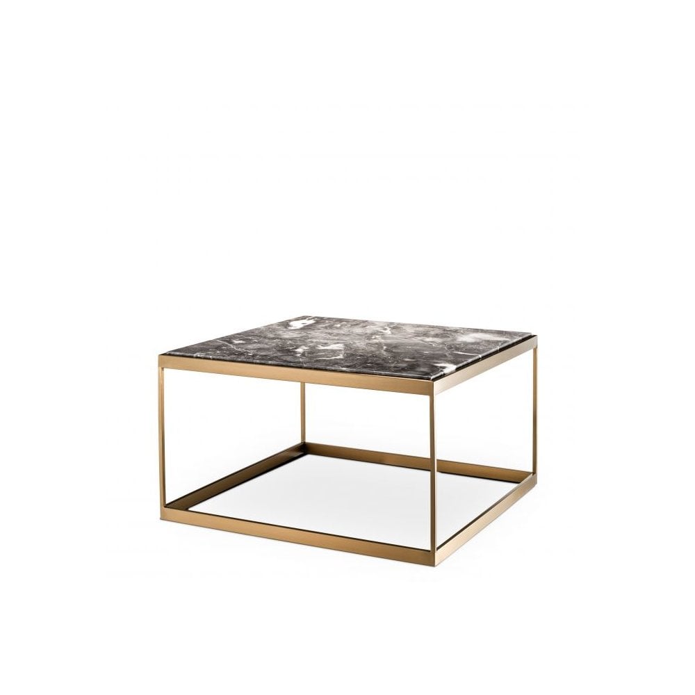 Side Table La Quinta, Brushed Brass Finish, Grey Marble