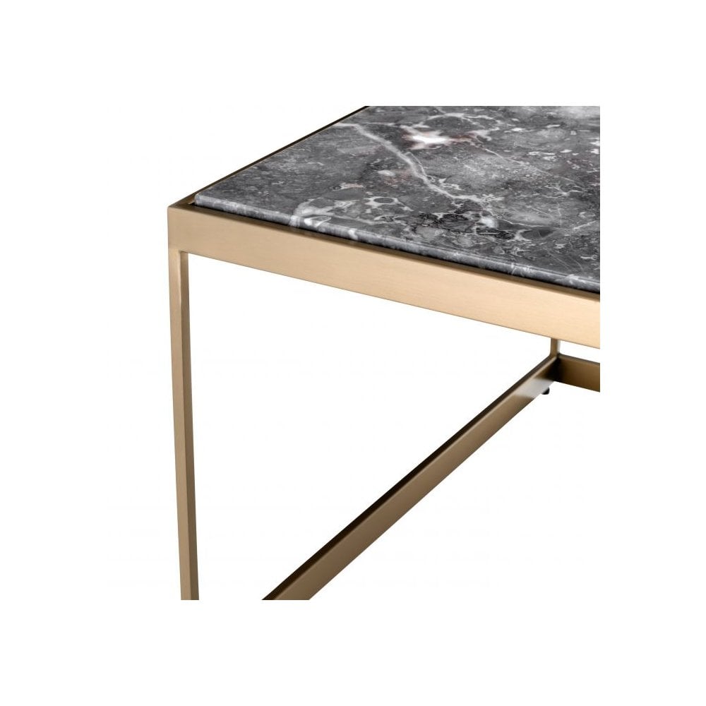 Side Table La Quinta, Brushed Brass Finish, Grey Marble