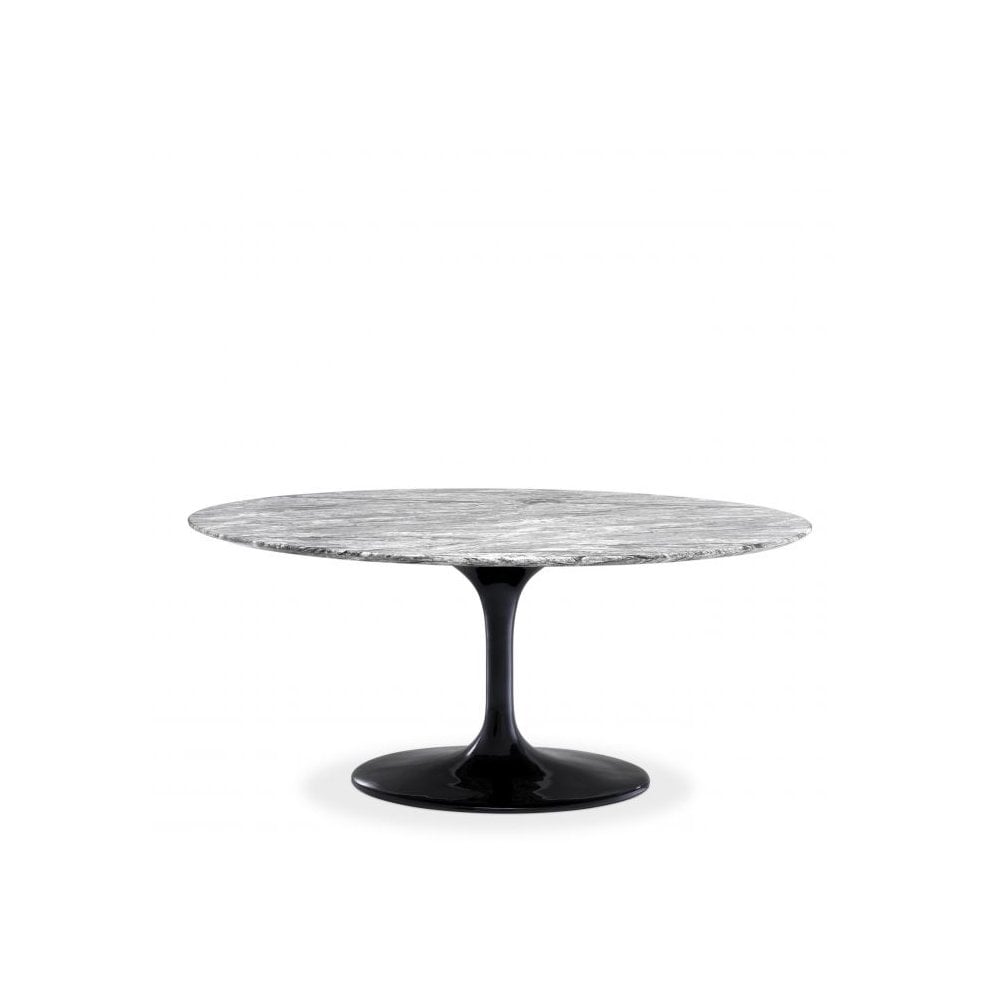 Dining Table Solo, Grey Faux Marble, Black Base