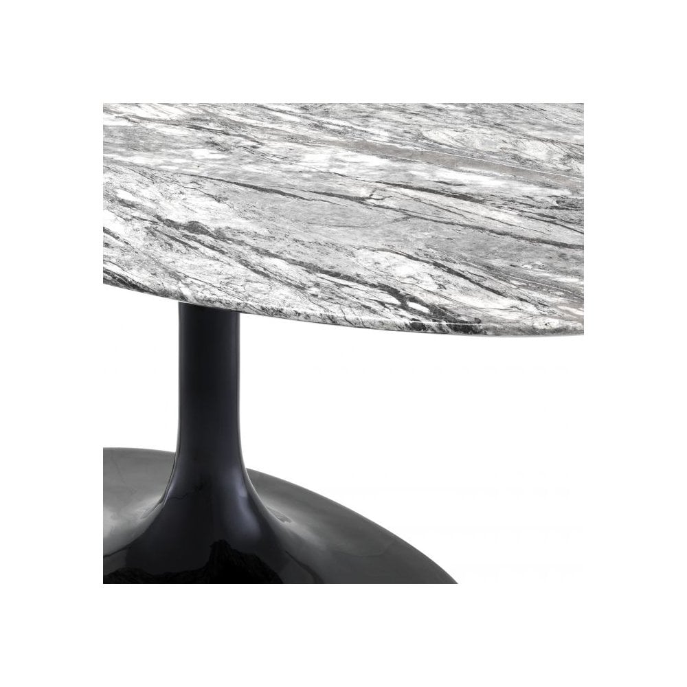 Dining Table Solo, Grey Faux Marble, Black Base