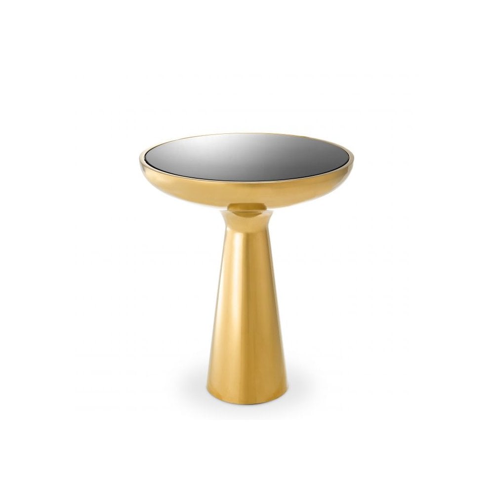 Side Table Lindos low, Gold Finish, Black Glass