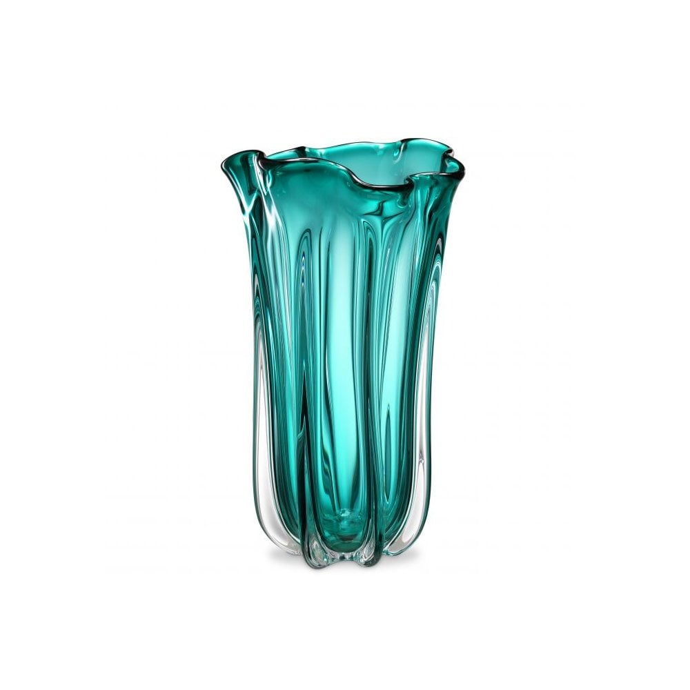 Vase Vagabond, Hand Blown Glass, Turquoise Colour