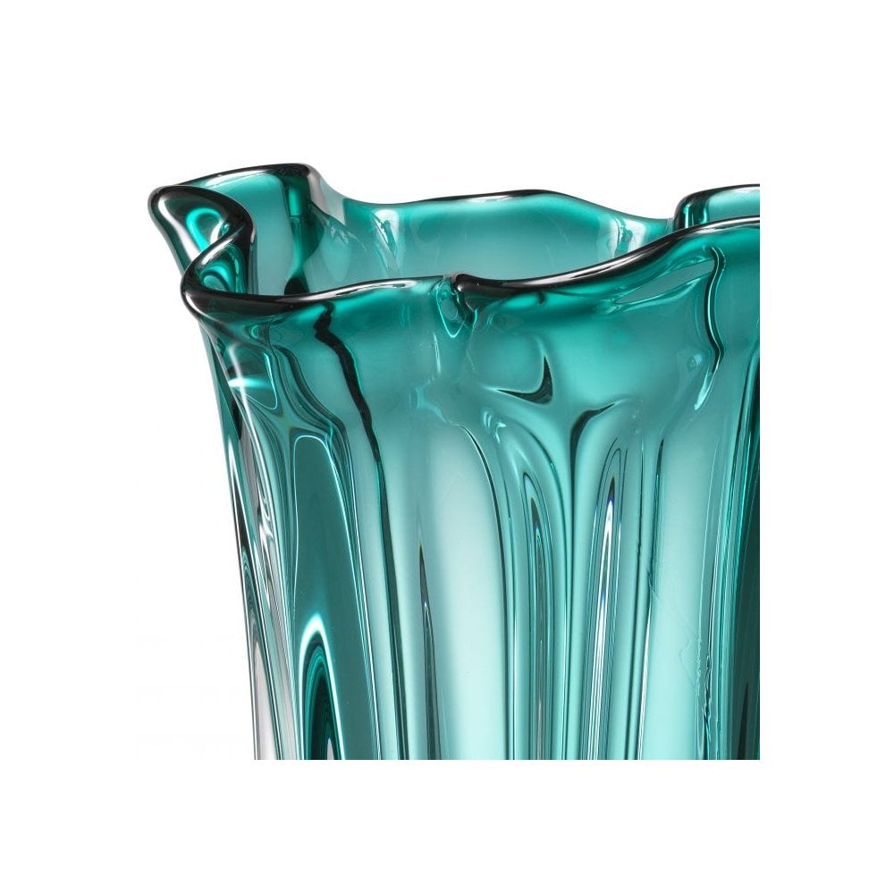 Vase Vagabond, Hand Blown Glass, Turquoise Colour