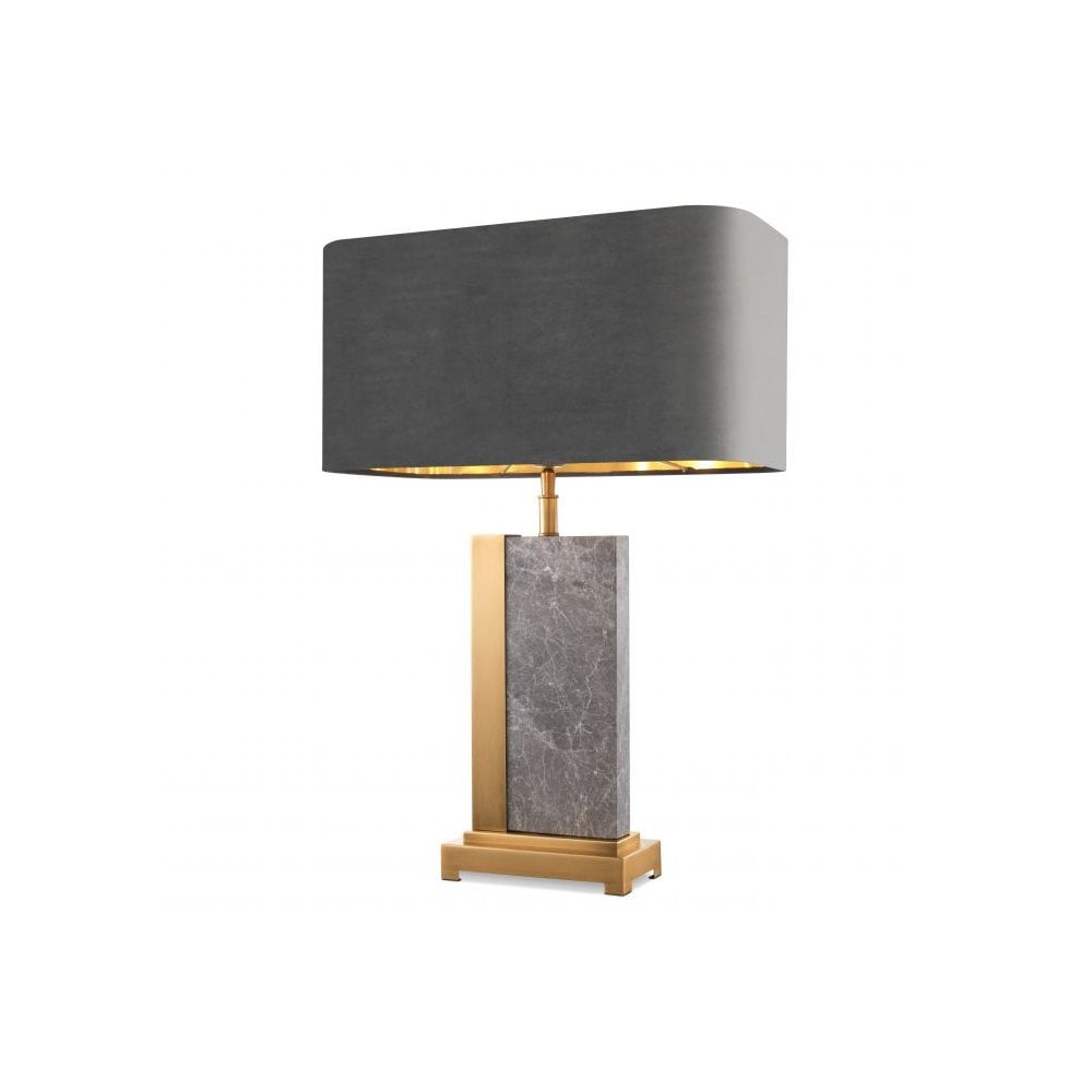 Table Lamp Pietro, Grey Marble, Antique Brass Finish