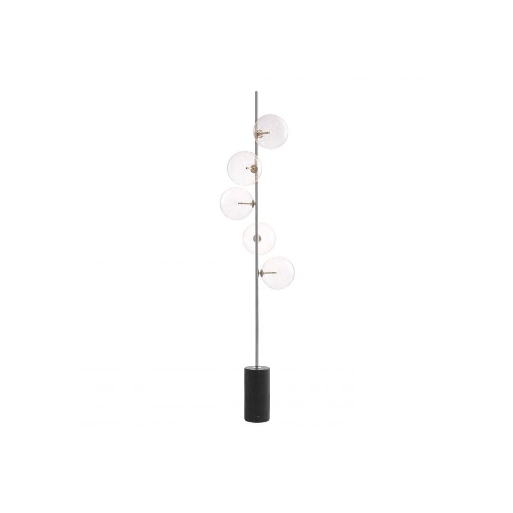 Floor Lamp Tempo, Nickel Finish, Clear Glass, Black Marble Base