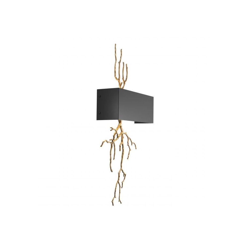 Wall Lamp Sorento, Antique Brass Finish, Black Metal Shade